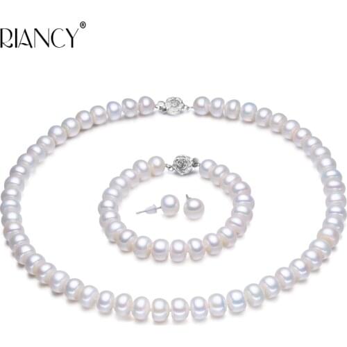 Pearl Jewelry Sets Real Genuine Natural Freshwater Jewelry Pearl Necklace Earring Bracelet For Women 925 sterling silver Gift