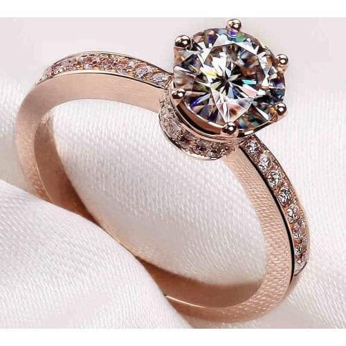Fashion 925 Silver & 18K rose gold Wedding Rings for Women Luxury 1.2ct Birthstone CZ Engagement Ring Crown Jewelry size 4-10