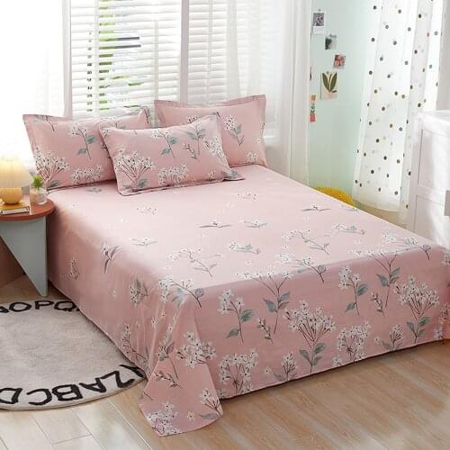 1pcs 100% Cotton Bed Sheet Pink Flowers Printed Double Top King Sheets Pure Cotton Single Size Kids Bed Linen (No Pillowcase)