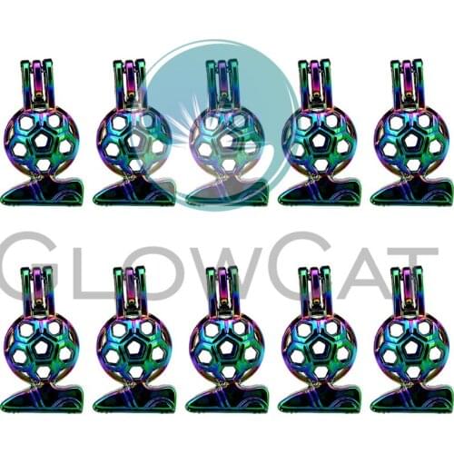 10x C637 Rainbow Colors Football Shoe Pearl Cage Locket Pendant Essential Oil Diffuser Bead Cage DIY Jewelry Locket For Oyster