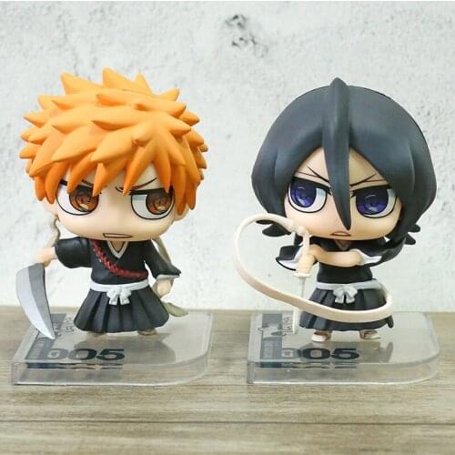 2pcs/set Anime BLEACH Kurosaki ichigo Kuchiki Rukia Q Ver. PVC Action Figure Bleach Collectible Model Kids Toys Doll Gift
