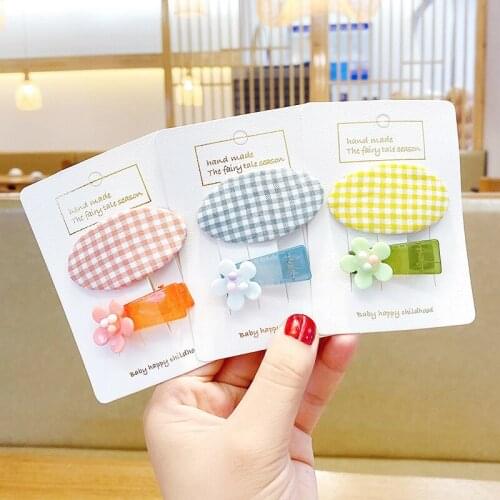 2 Pcs/Set Children Cute Candy Lattice Acrylic Flower Ornament Hair Clips Girls Lovely Barrettes Hairpins Kids Hair Accessories