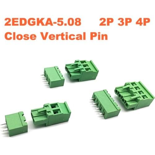 20pcs Pitch 5.08mm 2/3/4P Screw Pluggable PCB Terminal Block Connectors Morsettiera 2EDGKA+VC Straight Pin male/female Bornier