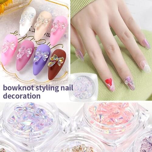 3D Bowknot Nail Art Decoration Accessories AB Color Pink butterfly Nail Tips Decal Decorations Manicure Accessories Tool
