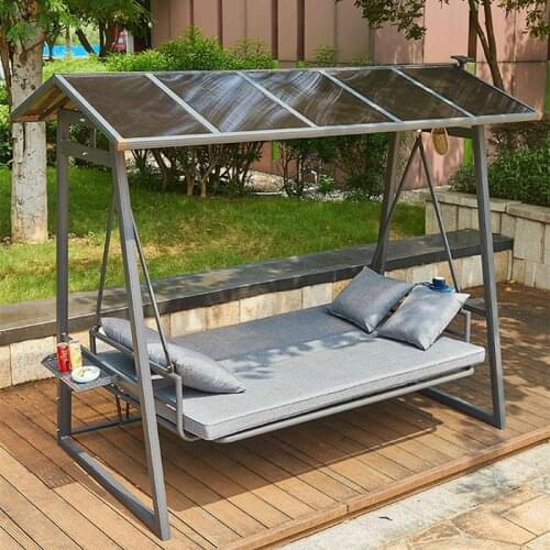 4 person Outdoor Patio Daybed Canopy Gazebo Swing PC board top solar LED light hammock outdoor chair swing gazebo durable