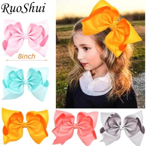8" Large Grosgrain Ribbon Hair Clips Hairpins Barrette Bowknot Headwear Solid Children Hair Bow For Girls