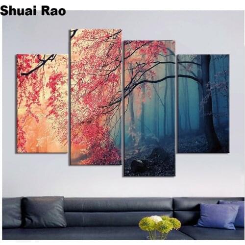 Full Square/Round Drill 5D DIY Diamond Painting 4 Pieces"red tree" 3D Embroidery Cross Stitch kits Home Decor gift