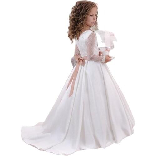 White Flower Girl Dresses Tulle 2021 Beading V Neck Pageant Dresses For Girls First Communion Dresses Kids Prom Gown Mlovely