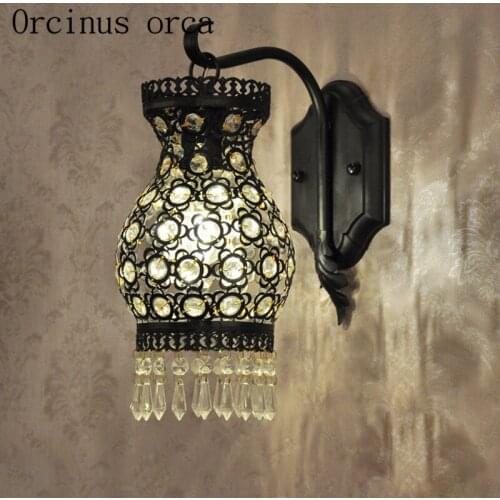 Bohemia black crystal wall lamp exotic living room bar restaurant bar table for Mediterranean iron art wall lamp free shipping