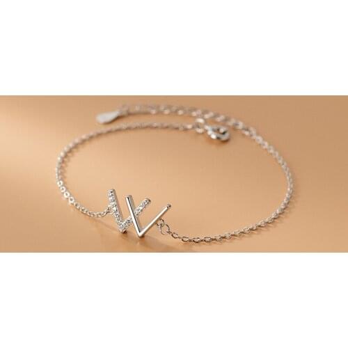 925 Sterling Silver Simple Personality W Letter Bracelet Womens Inlaid Zirconia Charm Hand Jewelry Fashion Gifts