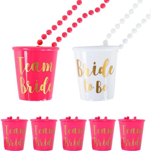 5Pcs Bachelorette Party Bead Chain Necklace Cup Bride To Be Drink Plastic Wine Glass For Team Bride Hen Night Party Supply Gifts