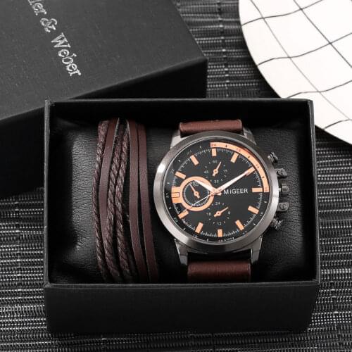 Fashion Casual Men Watch Set Quartz Wrist watch Men Leather Watchband Business Watch Simple Bracelet Best Present Free Shipping