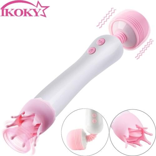 Double Head Magic Wand Licking Tongue Vibrator Clitoris Stimulator AV Stick Oral Vaginal Massager Sex Toys For Women