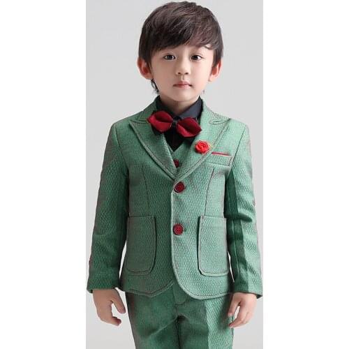 Boys Suit for Wedding Flower Boys Jacket Vest Pants Shirt Tie Clothing Set Prom Party Tuxedo Formal Children Performance Costume