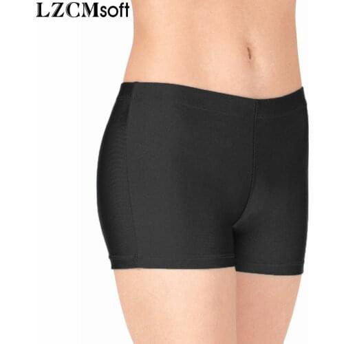 LZCMsoft Mid Waisted Womens Black Dance Shorts Nylon Spandex Elastics Waistband Gymnastics Shorts For Girls Fitness