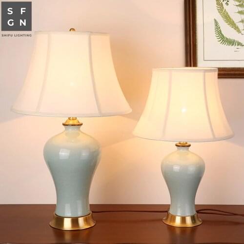 Copper table lamp bedside lamp Jingdezhen ceramic lamp high-end luxury table lamps for living room decorated Bedroom led lamps