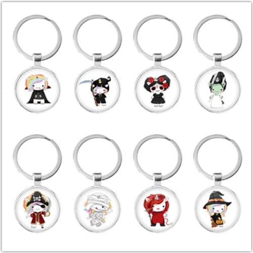 Cute Halloween Unicorn Cosplay Keychain Children Kids SchoolBag Key Chains Flower Pirate Death Mummy Witch Vampire Jewelry