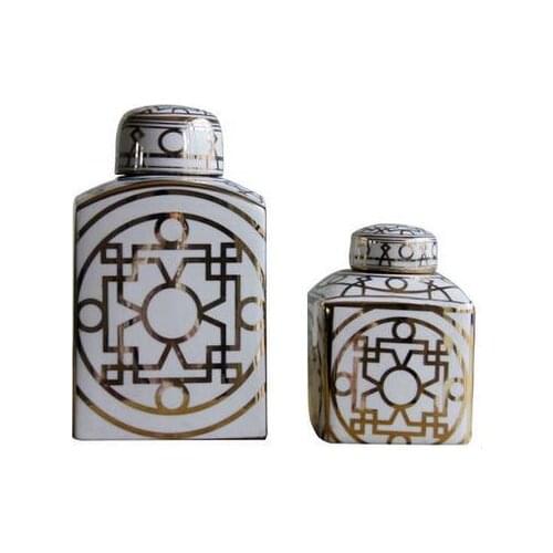 Two piece set modern gold gilded decorative storage Ceramic Jar