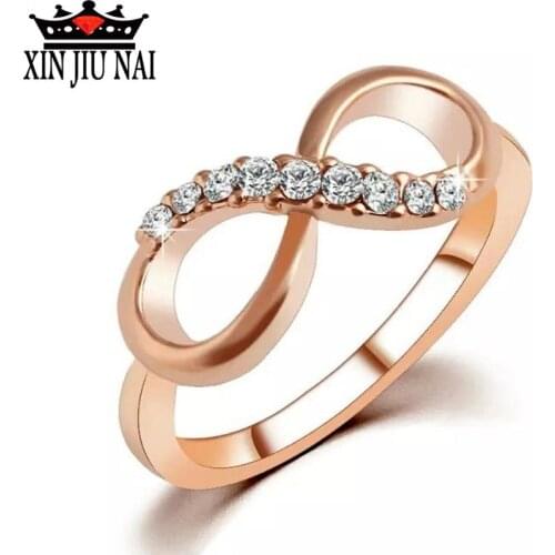 New Golden Infinite Design Hot Selling Fashion Alloy Mosaic Crystal Lady Ring Party Best Gift for Jewelry Valentines Day