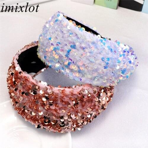 Imixlot Charm Fashion Glitter Sequins Wide Headband Reflective Colorful Hair Hoop for Women Girls Hair Band Accessories