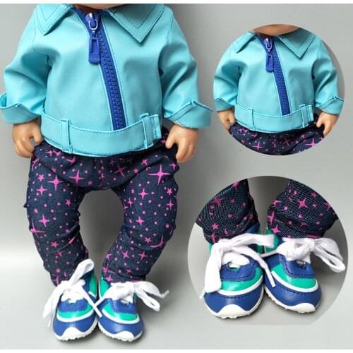 Dolls clothes for 43cm born Baby doll clothes blue PU leather doll jacket for 17" 40cm 38cm baby doll coat winter clothes