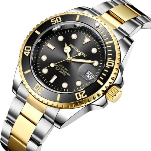 Pink Cohome Mens Gold Watch