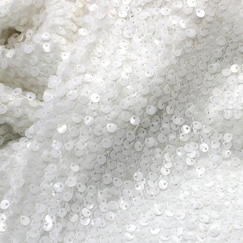 Allovered Sequined lace fabric ivory dairy white sequined embroidery fabric 5mm Paillette semitransparent