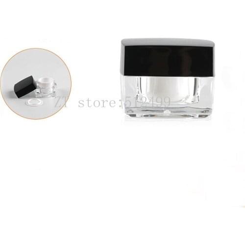 5g 30/50pcs/lot Empty Cosmetic Acrylic Square Cream Jar,DIY Facial Cream Containers with Balck Lid, Refillable Eye Cream Package