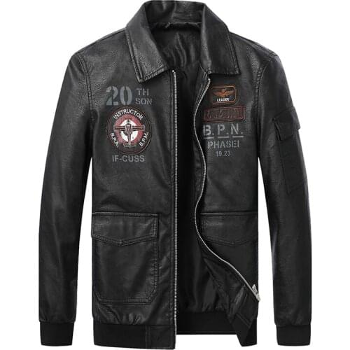 Wind Proof Coat Mens Apring Autumn Leather Embroidered Labeled Leather Jacket