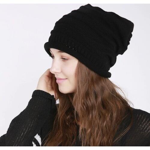Winter hat for women handmade knitted wool hats trendy lady bonnet solid pleated stripes beanie caps gorros mujer invierno