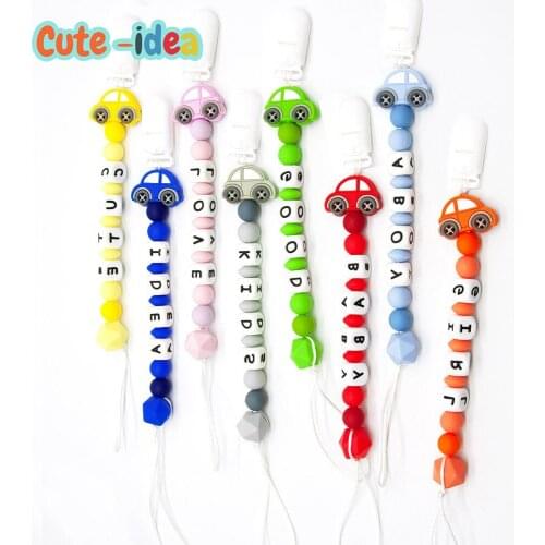 Cute-idea Silicone Teether Baby Cartoon Mini Car Teething Necklace Soothing Pacifier Chain Food Grade Nursing Bracelet Toy Gift