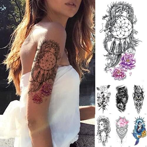 Waterproof Temporary Tattoo Sticker Rose Dreamcatcher Lotus Flash Tattoos Flower Fox Mermaid Body Art Arm Fake Tatoo Women Men