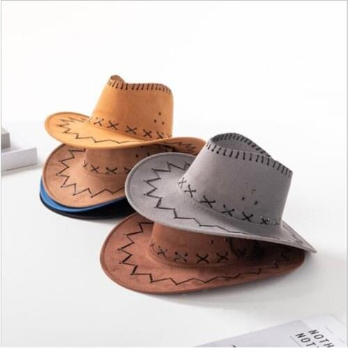 Unisex Suede Cowboy Hat Look Wild Wild West Fancy Dress Men Ladies Cowgirl Hats Artificial Suede Wide Brim Leisure Halloween Hat