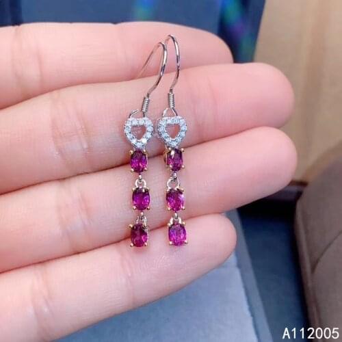 KJJEAXCMY Fine Jewelry 925 sterling silver inlaid natural gemstone garnet female earrings Eardrop beautiful support test