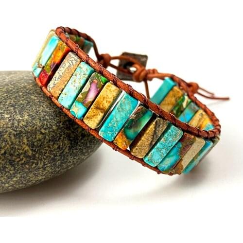 Handmade Bohemia Ethnic Femme Bracelet For Women Natural Stone Leather Wrap Bracelet Beads Female Jewelry drop shipping