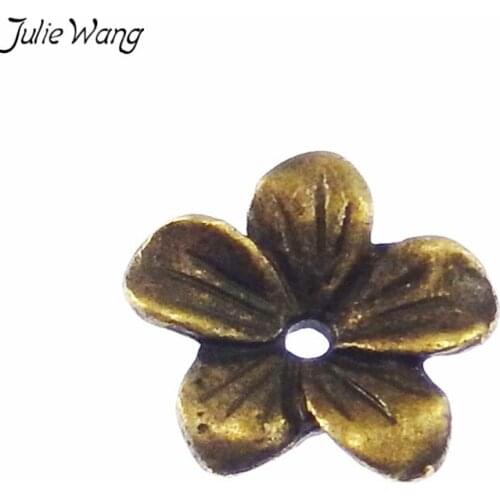 Julie Wang 60PCS Wholesale Antique Bronze Exquisite Flower Shape Alloy Bead Caps Bracelet Anklet Earring Jewerly Making Findings