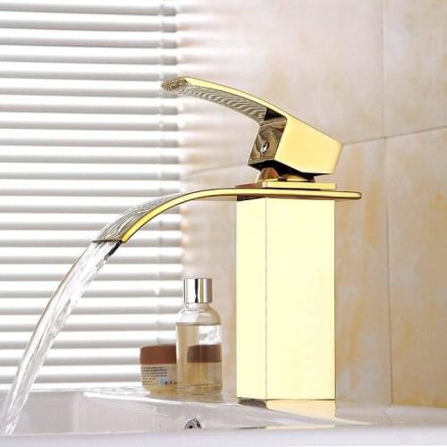 Gold washroom basin faucet waterfall faucet hot & cold water basin mixer sink faucet luxury water tap