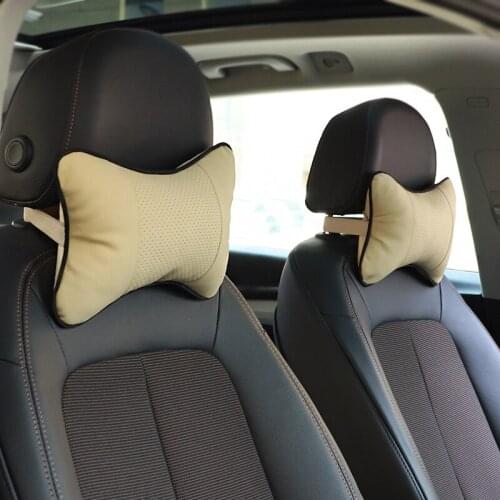 1Pair Car Neck Pillows Both Side Pu Leather Pack Headrest For Head Filled Fiber Comfortable Universal Car Pillow Accessories