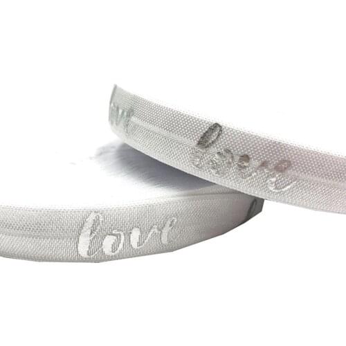 15mm 10yard Silver Foil LOVE Print Fold Over ElasticFOE Ribbon Diy Home Decoration Sewing Bows Party Gift Wrap accessories
