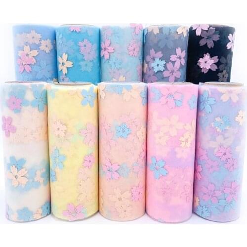 15cm Soft Tulle Sakura Printed Mesh Fabric DIY Gauze Tutu Skirt Bow Poms Hairbands Clips Wedding Birthday Party Decoration 10Y