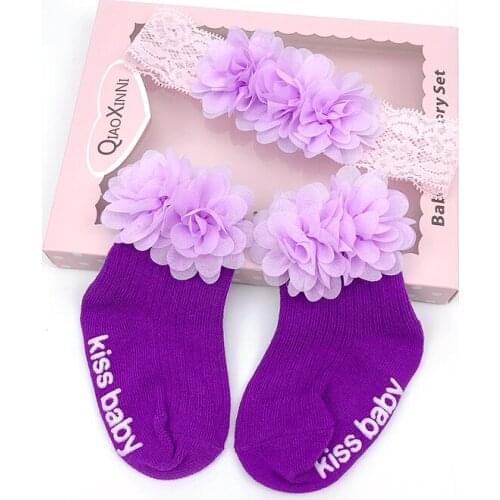 2 Pcs/Set Cute Baby Girl Headbands Socks Set Lace Flower Bows Crown Newborn Headband For Turban 0-3Y Baby Hair Accessories