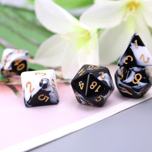 2021 New 7 Pcs Acrylic Dice Black White Gold Points D4 D6 D8 D10 D12 D20 KTV Bar Nightclub Entertainment Tools Adult Toys