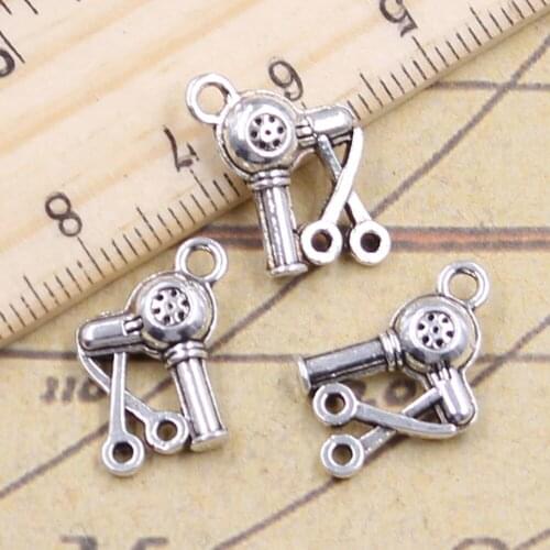 25pcs Charms Barbershop Hair Dryer Scissors 15x12mm Antique Silver Color Pendants Making DIY Tibetan Finding Jewelry