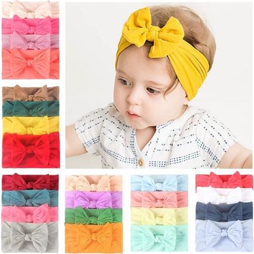 3/4/5/6Pcs/set Cute Bowknot Baby Headband Turban Solid Color Newborn Baby Girls Elastic Hair Bands Soft Nylon Hair Accessories