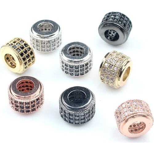 3pcs/lot CZ Cylinder Crystal Charm Beads Metal Brass Micro Pave Zircon Round Space Beads Fit Women Bracelets DIY Jewelry Making