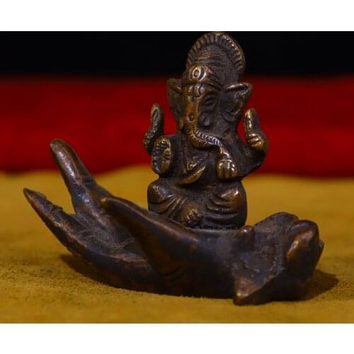 3"Tibet Temple Collection Old Bronze Elephant Trunk God of Wealth Bergamot statue Pendant amulet Town House Exorcism