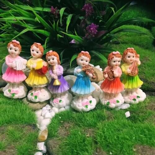 6PCS/Lot Flower Fairy Decoration With Musical Instruments Hand-Made Garden Resin Miniature Figurines Bonsai Ornament Crafts