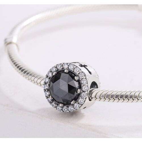 925 Sterling Silver Sparking Dark Round CZ Black Zircon Pendant Charm Bracelet DIY Jewelry Making For Original Pandora