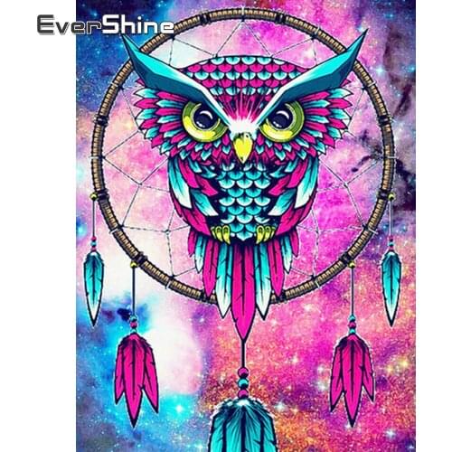 Evershine Diamond Painting Animals Owl Diamond Mosaic Cross Stitch Beads Embroidery Pictures Of Rhinestones Decoration Maison