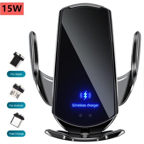 Automatic 15w Qi Car Wireless Charger For Iphone 12 11 Xs Xr X 8 Samsung S20 S10 Magnetic Usb Infrared Sensor Phone Holder Mount